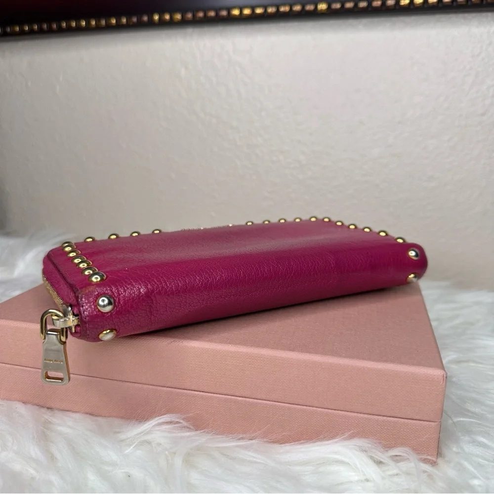 Miu Miu Pink Leather Studded Wallet - Picture 11 of 11